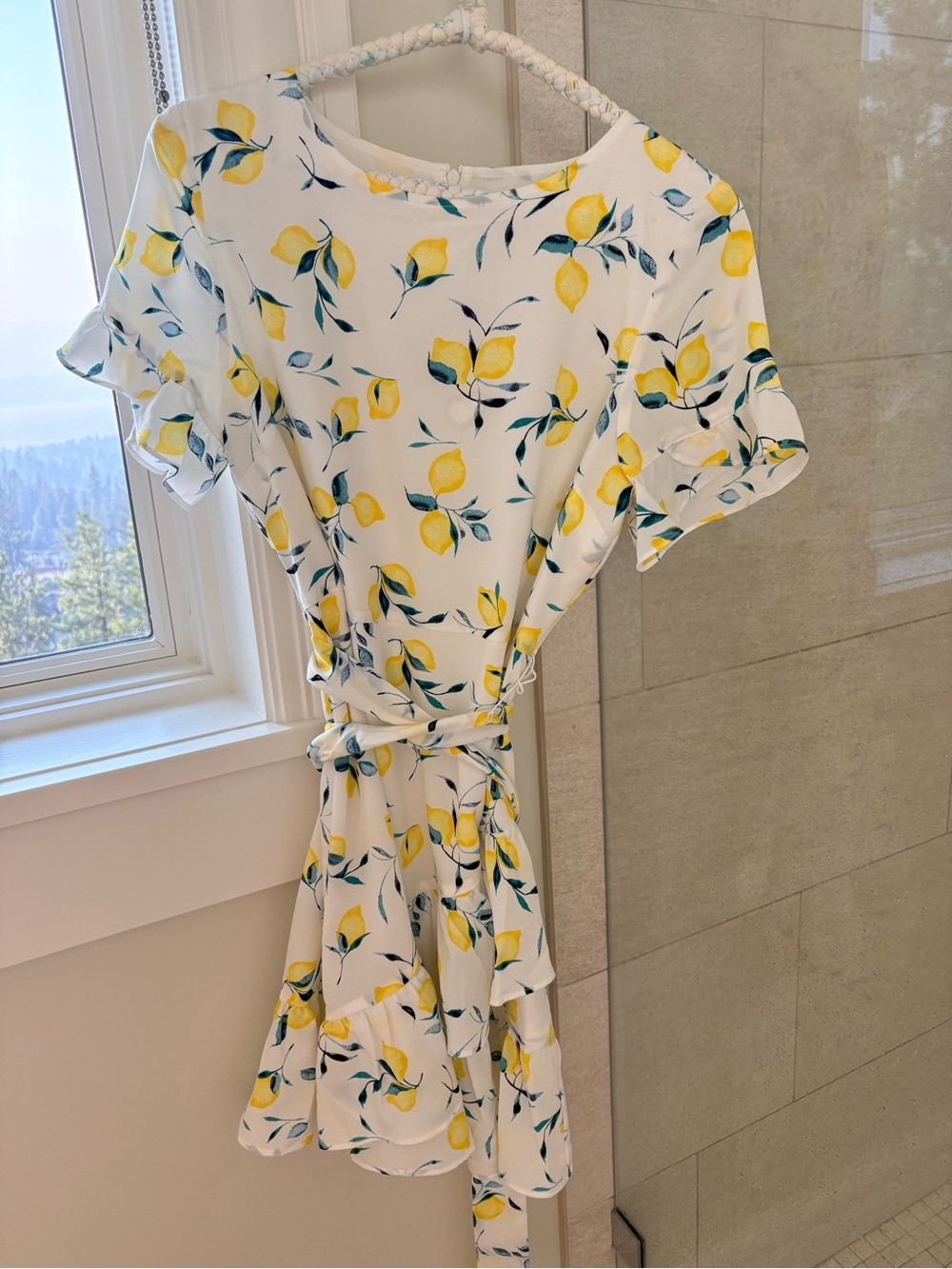 Banana Republic White Lemon-Print Tie Waist Mini Dress